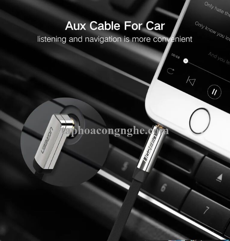 Ugreen 10729 5M màu Đen Cáp âm thanh 2 đầu 3.5mm dương đầu vuông góc mạ vàng AV119 30010729